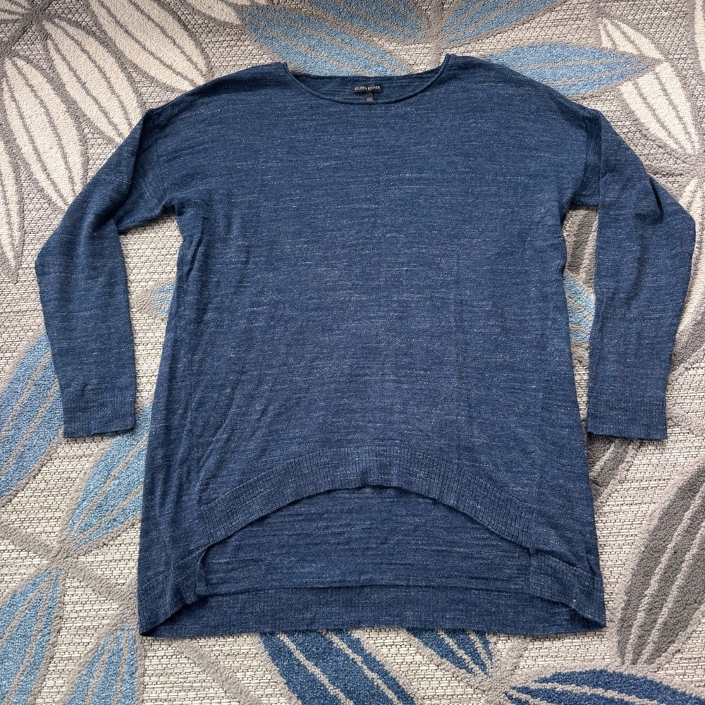 Eileen Fisher Pullover Sweater Organic Cotton Tunic Long Sleeve Heather Blue Med